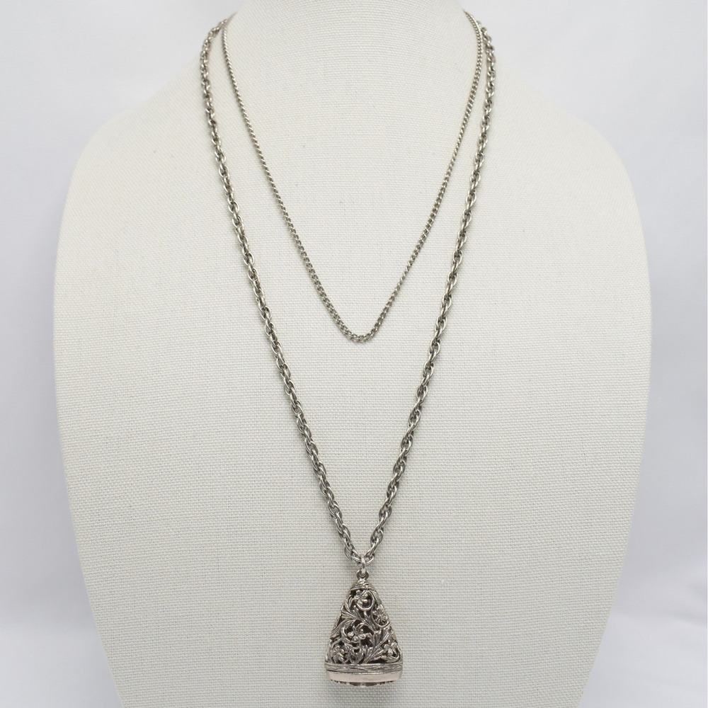 VTG Filigree Bell Pendant Necklace Floral Silver Victorian Medieval Ren Faire